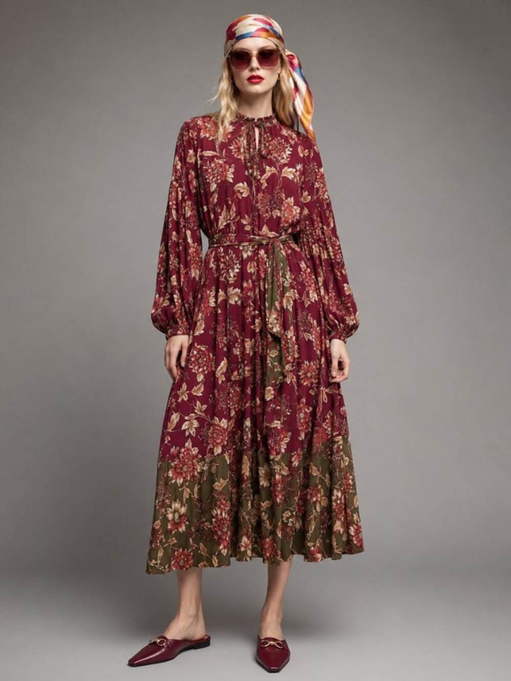Garden Party Brunch Cottagecore Gypsy Boho Floral Viscose Midi Dress